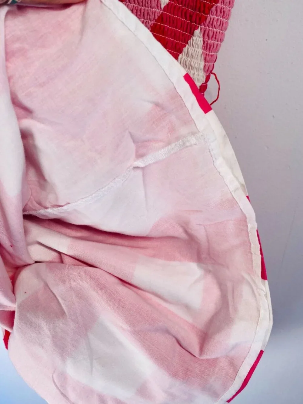 Girls Pink & White Checkered Sundress With Smocked Top & Straps Size 12